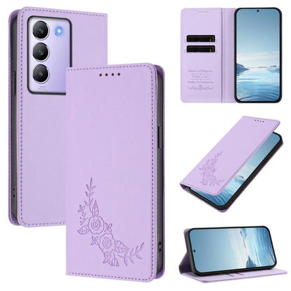 Peony Embossed Magnetic RFID Vegan Leather Phone Case, For vivo Y100 5G IDN / T3 5G IDN, For vivo V40e 5G India / iQOO Z9s 5G