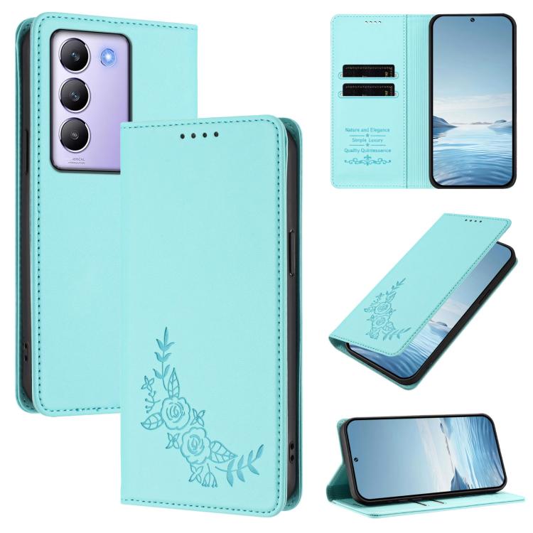 Peony Embossed Magnetic RFID Vegan Leather Phone Case, For vivo Y100 5G IDN / T3 5G IDN, For vivo V40e 5G India / iQOO Z9s 5G