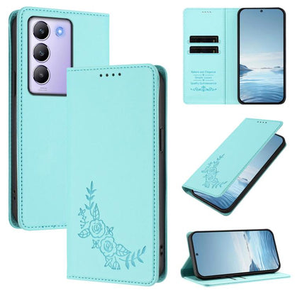 Peony Embossed Magnetic RFID Vegan Leather Phone Case, For vivo Y100 5G IDN / T3 5G IDN, For vivo V40e 5G India / iQOO Z9s 5G