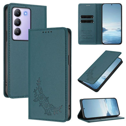 Peony Embossed Magnetic RFID Vegan Leather Phone Case, For vivo Y100 5G IDN / T3 5G IDN, For vivo V40e 5G India / iQOO Z9s 5G