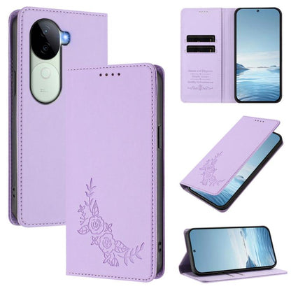 Peony Embossed Magnetic RFID Vegan Leather Phone Case, For vivo Y100 5G IDN / T3 5G IDN, For vivo V40e 5G India / iQOO Z9s 5G