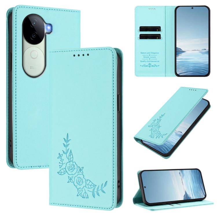 Peony Embossed Magnetic RFID Vegan Leather Phone Case, For vivo Y100 5G IDN / T3 5G IDN, For vivo V40e 5G India / iQOO Z9s 5G