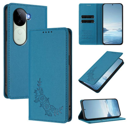 Peony Embossed Magnetic RFID Vegan Leather Phone Case, For vivo Y100 5G IDN / T3 5G IDN, For vivo V40e 5G India / iQOO Z9s 5G