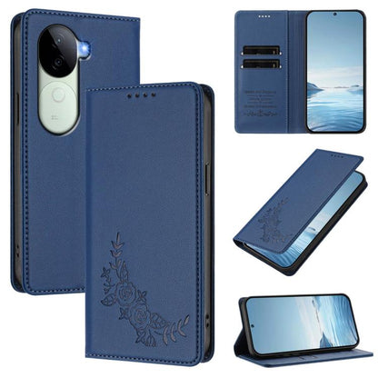 Peony Embossed Magnetic RFID Vegan Leather Phone Case, For vivo Y100 5G IDN / T3 5G IDN, For vivo V40e 5G India / iQOO Z9s 5G
