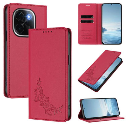 Peony Embossed Magnetic RFID Vegan Leather Phone Case, For vivo V40 5G / V40 Pro 5G Global, For vivo iQOO Z9s Pro 5G / T3 Pro 5G India