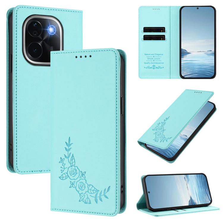Peony Embossed Magnetic RFID Vegan Leather Phone Case, For vivo V40 5G / V40 Pro 5G Global, For vivo iQOO Z9s Pro 5G / T3 Pro 5G India