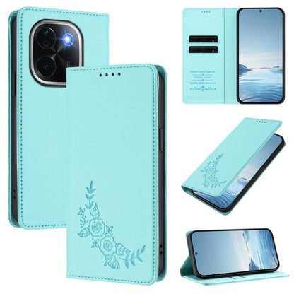 Peony Embossed Magnetic RFID Vegan Leather Phone Case, For vivo V40 5G / V40 Pro 5G Global, For vivo iQOO Z9s Pro 5G / T3 Pro 5G India