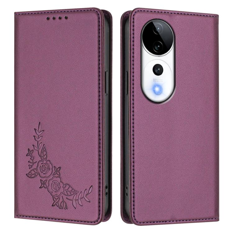Peony Embossed Magnetic RFID Vegan Leather Phone Case, For vivo V40 5G / V40 Pro 5G Global, For vivo iQOO Z9s Pro 5G / T3 Pro 5G India