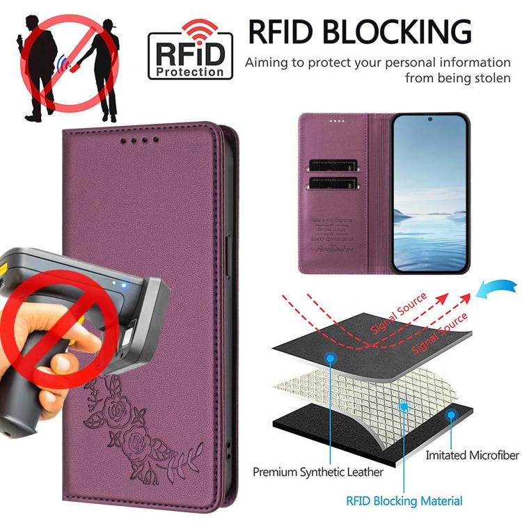 Peony Embossed Magnetic RFID Vegan Leather Phone Case, For vivo Y03 4G / Y18 4G / Y28s Global, For vivo V40 Lite 5G / V30e 5G Global