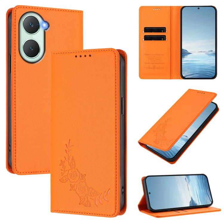 Peony Embossed Magnetic RFID Vegan Leather Phone Case, For vivo Y03 4G / Y18 4G / Y28s Global, For vivo V40 Lite 5G / V30e 5G Global