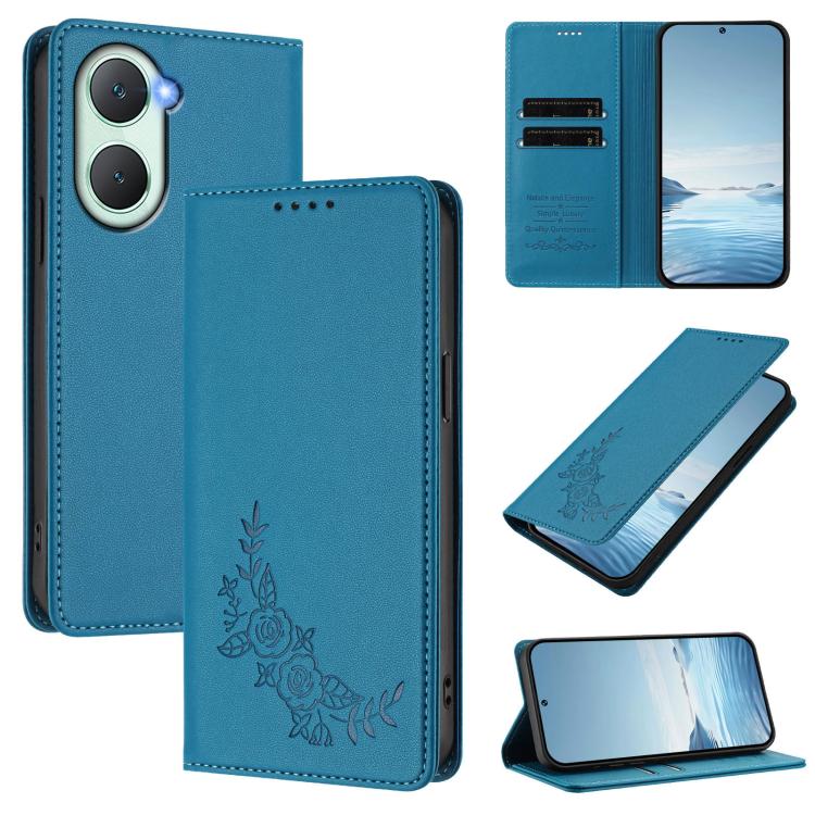 Peony Embossed Magnetic RFID Vegan Leather Phone Case, For vivo Y03 4G / Y18 4G / Y28s Global, For vivo V40 Lite 5G / V30e 5G Global