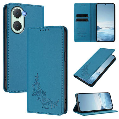Peony Embossed Magnetic RFID Vegan Leather Phone Case, For vivo Y03 4G / Y18 4G / Y28s Global, For vivo V40 Lite 5G / V30e 5G Global
