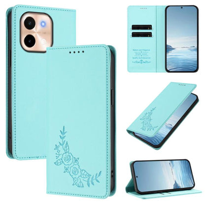 Peony Embossed Magnetic RFID Vegan Leather Phone Case, For vivo S19, For vivo Y28 4G Global