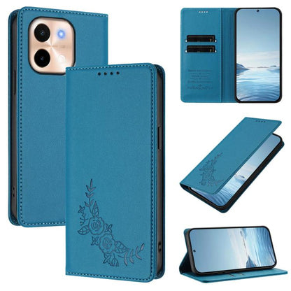 Peony Embossed Magnetic RFID Vegan Leather Phone Case, For vivo S19, For vivo Y28 4G Global
