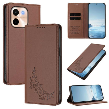 Peony Embossed Magnetic RFID Vegan Leather Phone Case, For vivo S19, For vivo Y28 4G Global