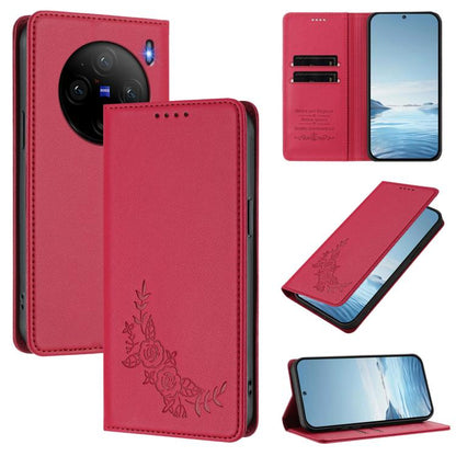Peony Embossed Magnetic RFID Vegan Leather Phone Case, For vivo X100 Pro / X100s Pro 5G, For vivo X100s 5G