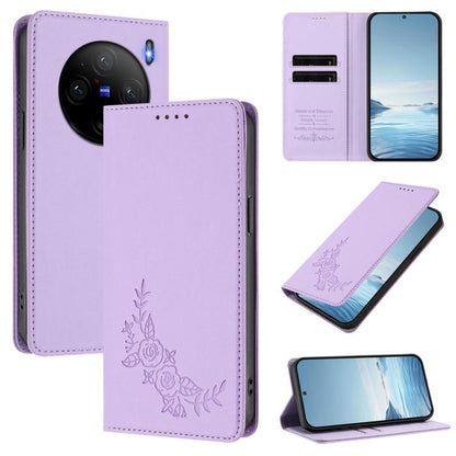 Peony Embossed Magnetic RFID Vegan Leather Phone Case, For vivo X100 Pro / X100s Pro 5G, For vivo X100s 5G