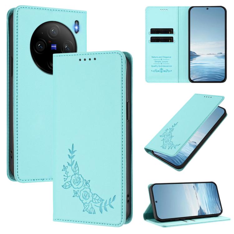 Peony Embossed Magnetic RFID Vegan Leather Phone Case, For vivo X100 Pro / X100s Pro 5G, For vivo X100s 5G