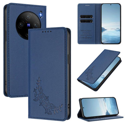 Peony Embossed Magnetic RFID Vegan Leather Phone Case, For vivo X100 Pro / X100s Pro 5G, For vivo X100s 5G