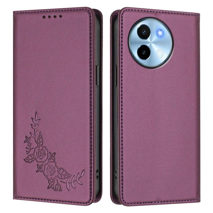 Peony Embossed Magnetic RFID Vegan Leather Phone Case, For vivo Y38 5G / T3x 5G Global, For vivo iQOO Z9x