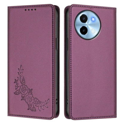 Peony Embossed Magnetic RFID Vegan Leather Phone Case, For vivo Y38 5G / T3x 5G Global, For vivo iQOO Z9x