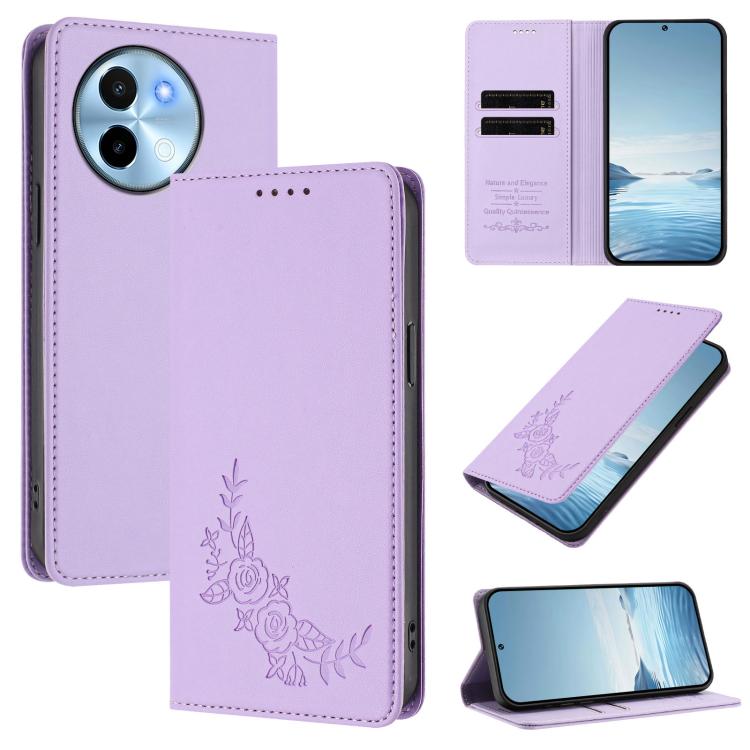 Peony Embossed Magnetic RFID Vegan Leather Phone Case, For vivo Y38 5G / T3x 5G Global, For vivo iQOO Z9x