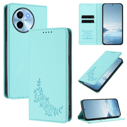 Peony Embossed Magnetic RFID Vegan Leather Phone Case, For vivo Y38 5G / T3x 5G Global, For vivo iQOO Z9x