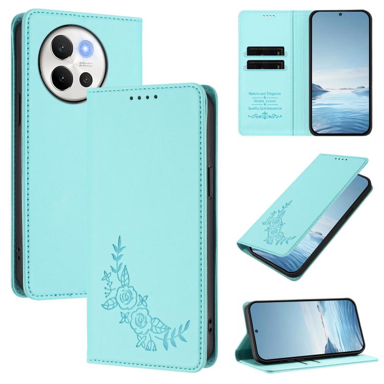 Peony Embossed Magnetic RFID Vegan Leather Phone Case, For vivo Y03 4G / Y18 4G / Y28s Global, For vivo V40 Lite 5G / V30e 5G Global