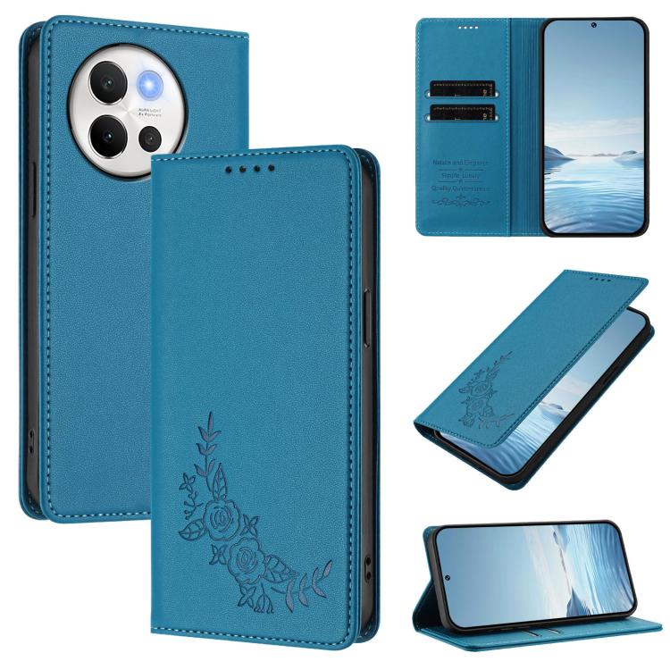 Peony Embossed Magnetic RFID Vegan Leather Phone Case, For vivo Y03 4G / Y18 4G / Y28s Global, For vivo V40 Lite 5G / V30e 5G Global