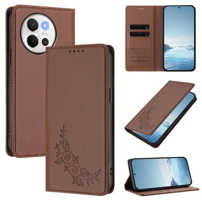 Peony Embossed Magnetic RFID Vegan Leather Phone Case, For vivo Y03 4G / Y18 4G / Y28s Global, For vivo V40 Lite 5G / V30e 5G Global