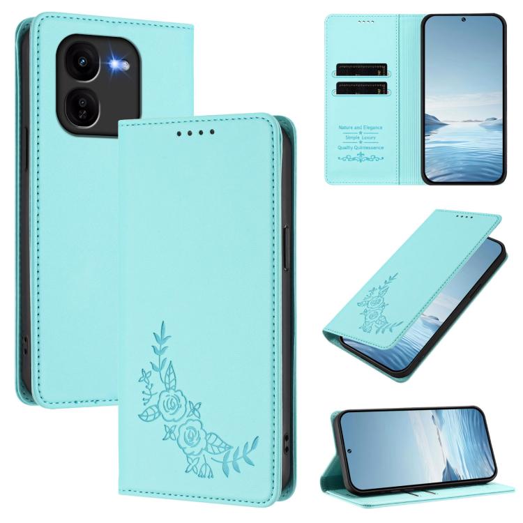 Peony Embossed Magnetic RFID Vegan Leather Phone Case, For vivo Y38 5G / T3x 5G Global, For vivo iQOO Z9x