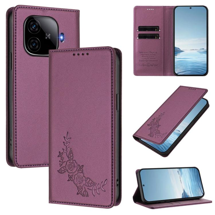 Peony Embossed Magnetic RFID Vegan Leather Phone Case, For vivo iQOO Z9 / Z9 Turbo, For vivo V30 / V30 Pro 5G Global
