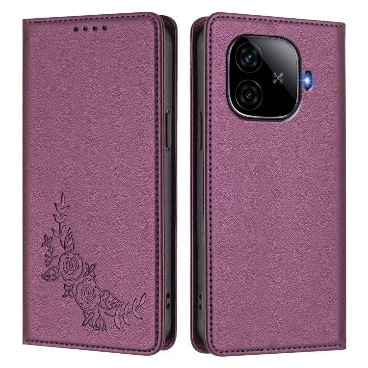 Peony Embossed Magnetic RFID Vegan Leather Phone Case, For vivo iQOO Z9 / Z9 Turbo, For vivo V30 / V30 Pro 5G Global