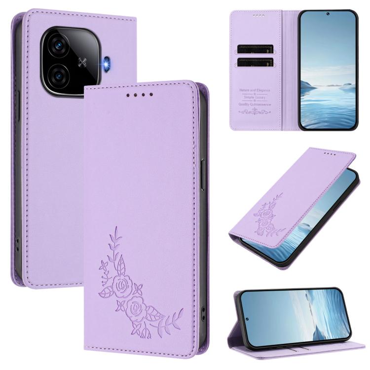 Peony Embossed Magnetic RFID Vegan Leather Phone Case, For vivo iQOO Z9 / Z9 Turbo, For vivo V30 / V30 Pro 5G Global