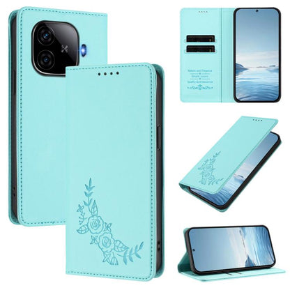 Peony Embossed Magnetic RFID Vegan Leather Phone Case, For vivo iQOO Z9 / Z9 Turbo, For vivo V30 / V30 Pro 5G Global