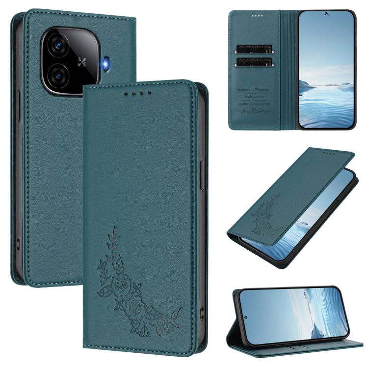 Peony Embossed Magnetic RFID Vegan Leather Phone Case, For vivo iQOO Z9 / Z9 Turbo, For vivo V30 / V30 Pro 5G Global