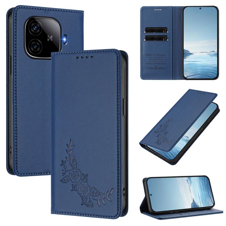 Peony Embossed Magnetic RFID Vegan Leather Phone Case, For vivo iQOO Z9 / Z9 Turbo, For vivo V30 / V30 Pro 5G Global