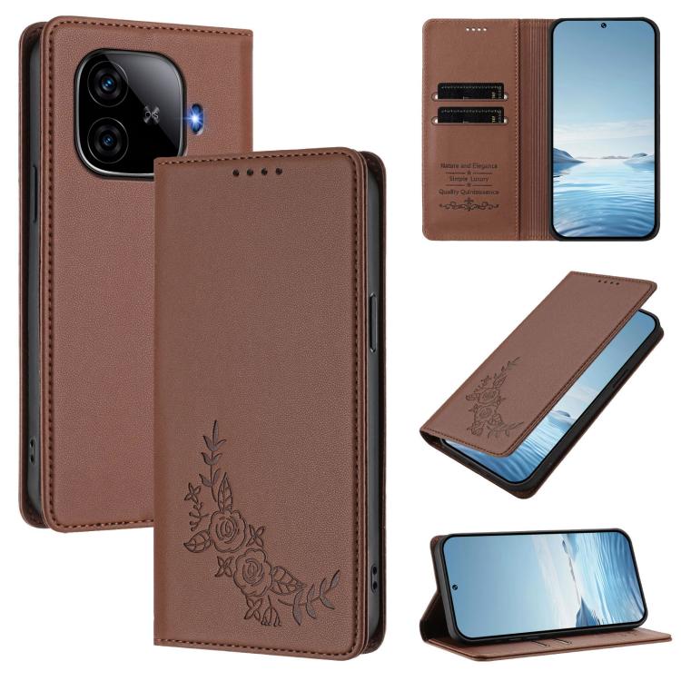 Peony Embossed Magnetic RFID Vegan Leather Phone Case, For vivo iQOO Z9 / Z9 Turbo, For vivo V30 / V30 Pro 5G Global