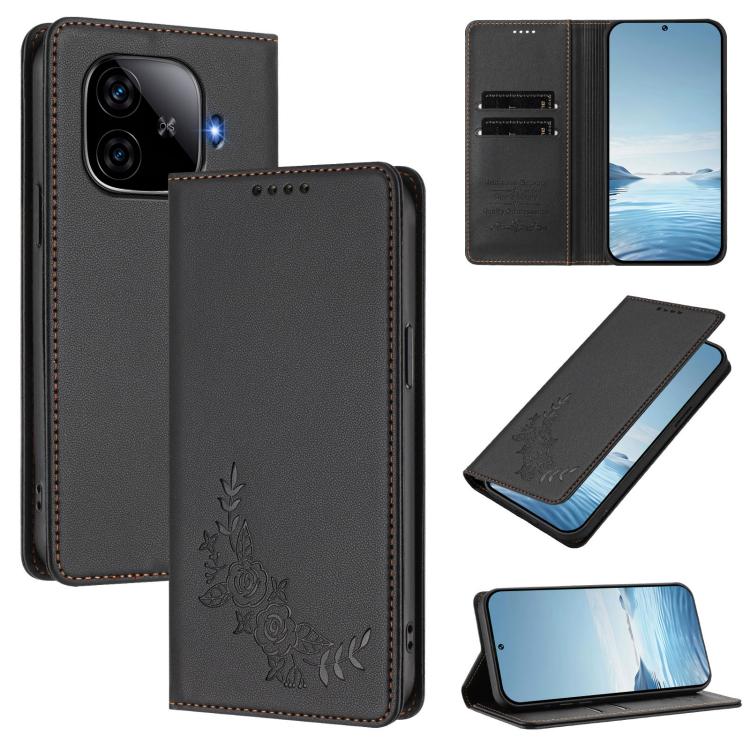 Peony Embossed Magnetic RFID Vegan Leather Phone Case, For vivo iQOO Z9 / Z9 Turbo, For vivo V30 / V30 Pro 5G Global