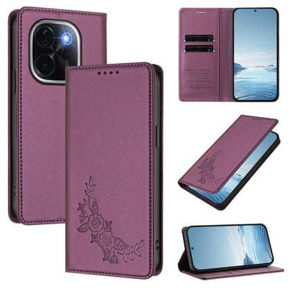 Peony Embossed Magnetic RFID Vegan Leather Phone Case, For vivo V29e 5G / Y200 5G / V30 Lite 5G Global, For vivo X100 5G