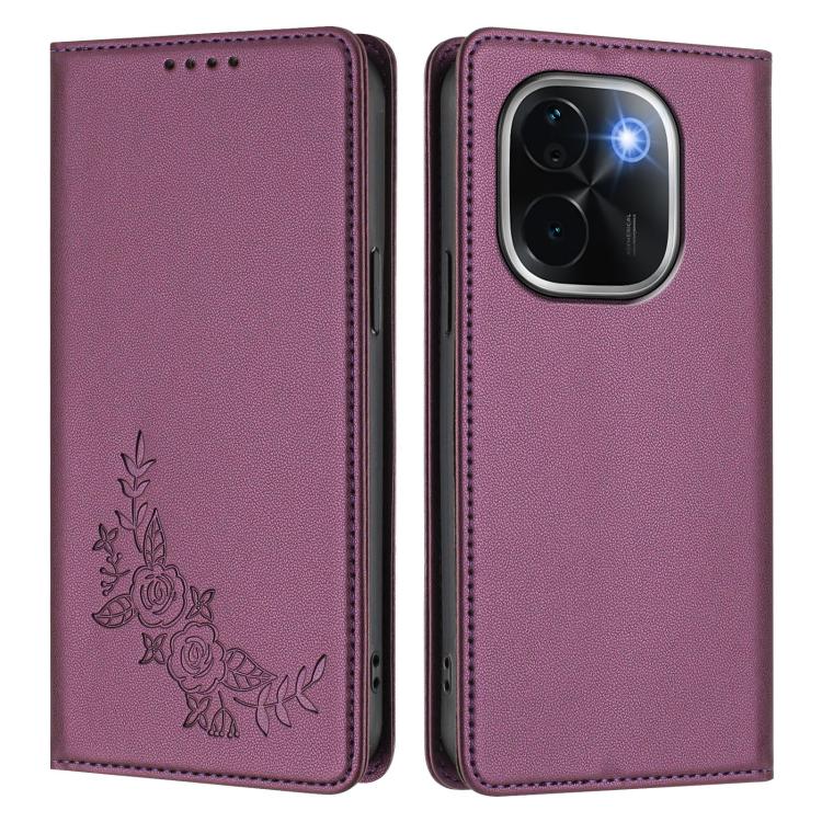 Peony Embossed Magnetic RFID Vegan Leather Phone Case, For vivo V29e 5G / Y200 5G / V30 Lite 5G Global, For vivo X100 5G