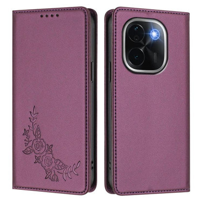 Peony Embossed Magnetic RFID Vegan Leather Phone Case, For vivo V29e 5G / Y200 5G / V30 Lite 5G Global, For vivo X100 5G