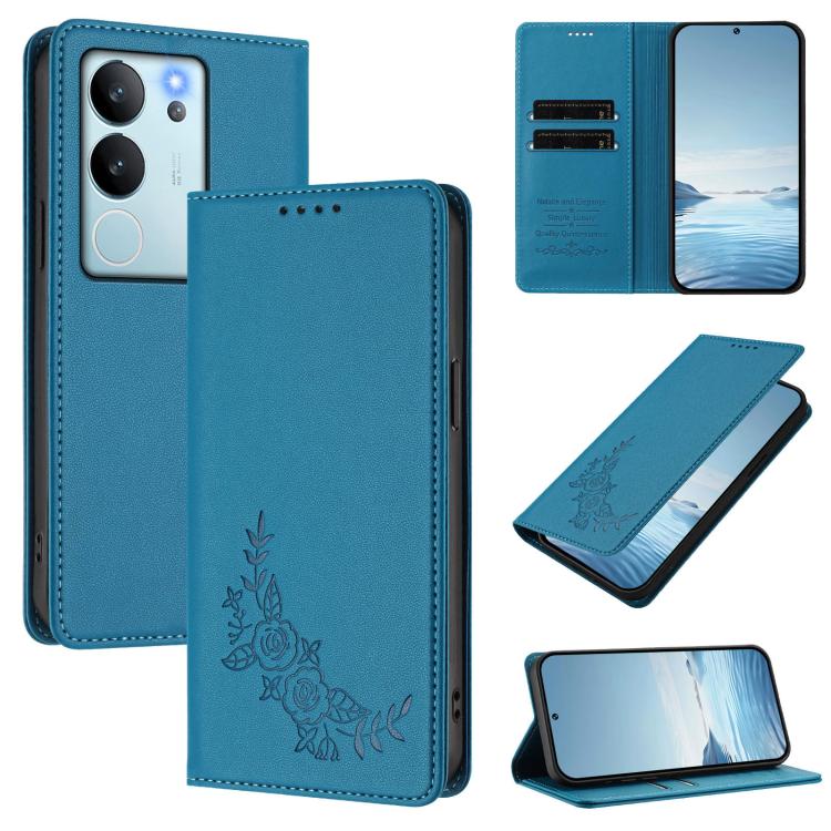 Peony Embossed Magnetic RFID Vegan Leather Phone Case, For vivo V29e 5G / Y200 5G / V30 Lite 5G Global, For vivo X100 5G