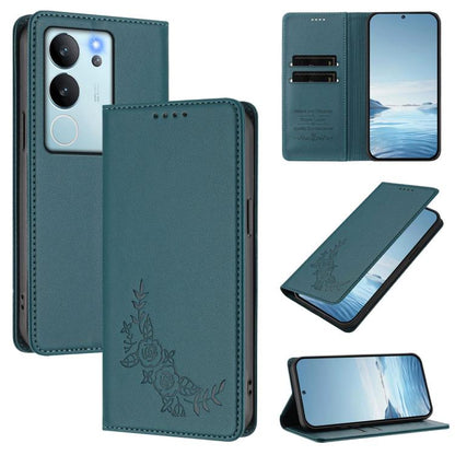 Peony Embossed Magnetic RFID Vegan Leather Phone Case, For vivo V29e 5G / Y200 5G / V30 Lite 5G Global, For vivo X100 5G