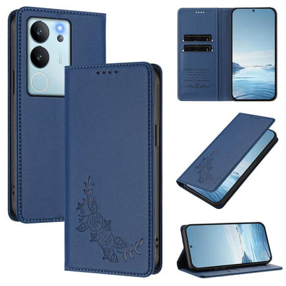 Peony Embossed Magnetic RFID Vegan Leather Phone Case, For vivo V29e 5G / Y200 5G / V30 Lite 5G Global, For vivo X100 5G