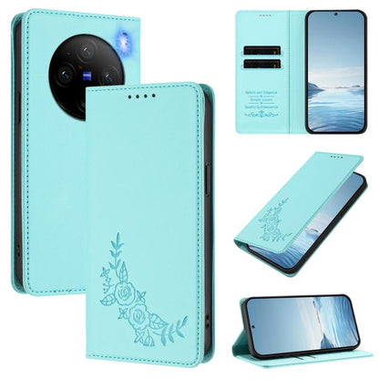 Peony Embossed Magnetic RFID Vegan Leather Phone Case, For vivo V29e 5G / Y200 5G / V30 Lite 5G Global, For vivo X100 5G