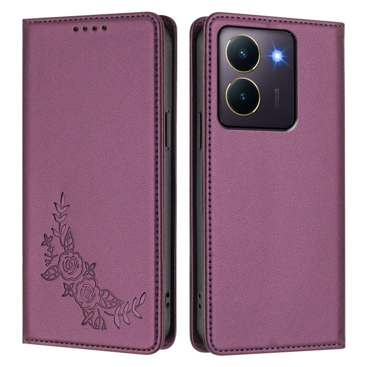 Peony Embossed Magnetic RFID Vegan Leather Phone Case, For vivo Y27s 4G / Y36 4G, For vivo V29 / V29 Pro Global