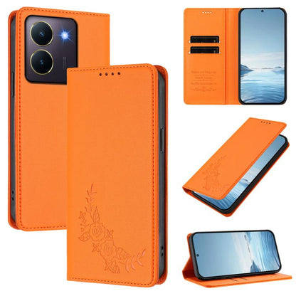 Peony Embossed Magnetic RFID Vegan Leather Phone Case, For vivo Y27s 4G / Y36 4G, For vivo V29 / V29 Pro Global