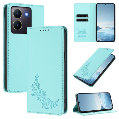 Peony Embossed Magnetic RFID Vegan Leather Phone Case, For vivo Y27s 4G / Y36 4G, For vivo V29 / V29 Pro Global