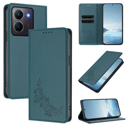 Peony Embossed Magnetic RFID Vegan Leather Phone Case, For vivo Y27s 4G / Y36 4G, For vivo V29 / V29 Pro Global